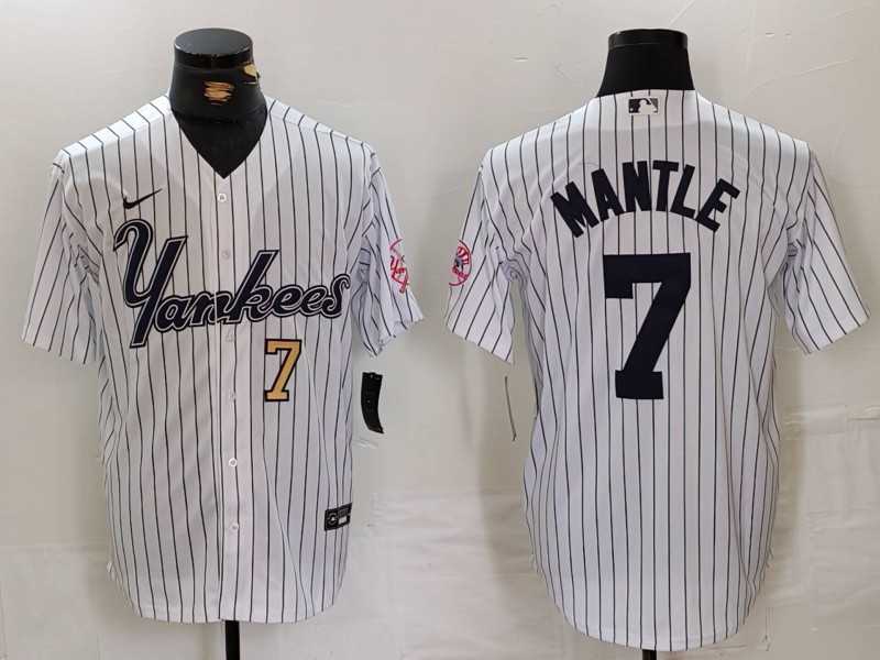 Mens New York Yankees #7 Mickey Mantle White Pinstripe Fashion Cool Base Jerseys